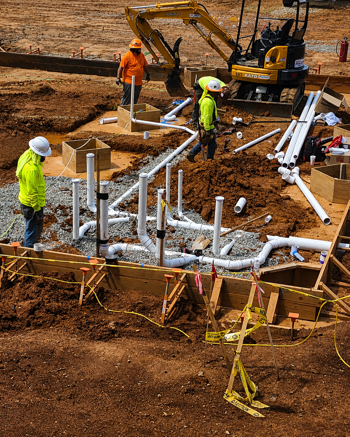 Webster & Sons crew installing underground PVC plumbing at JP Morgan Chase Bank Chapel Hill
