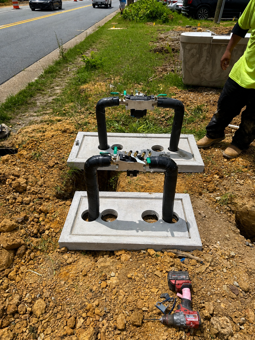 Exterior backflow prevention assembly installed at Mavis Tires & Brakes Greensboro